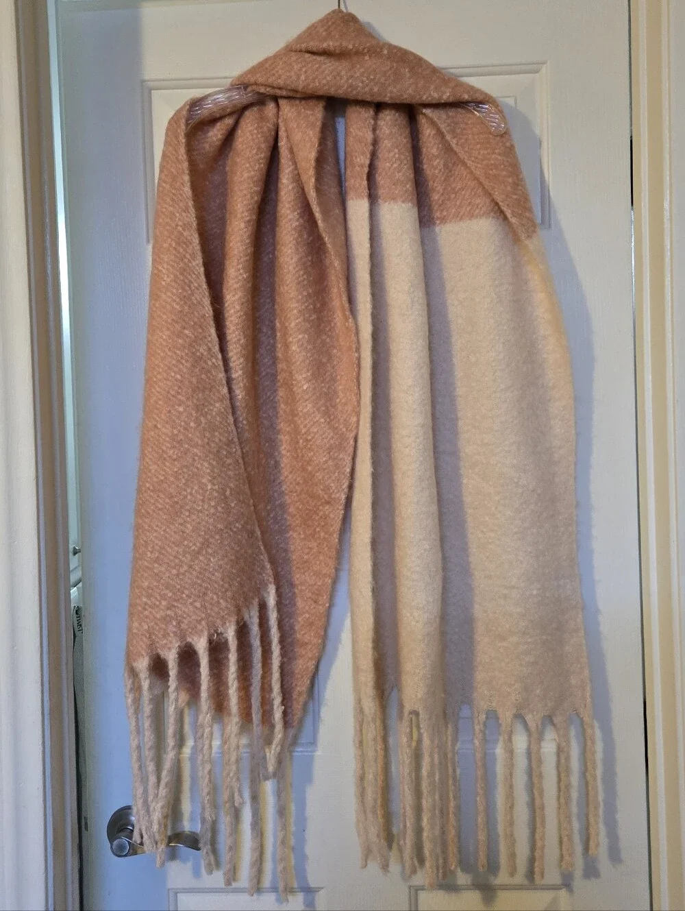 Urban Outfitters Cozy Brushed Fringe Scarf - Pink And Cream